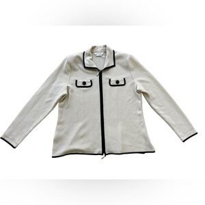 Exclusively Misook Sweater Jacket Black Tan Zip Up Sz Medium